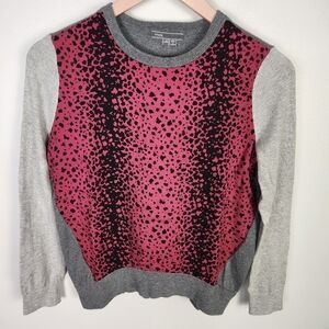 VINCE Girl's Magenta Gray Black Animal Print Color Block Sweater Size Large #661